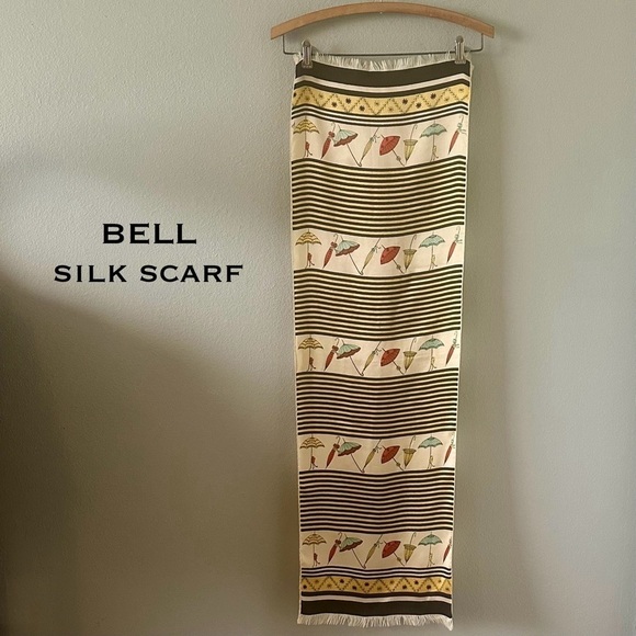 Vtg BELL Silk Twill Hand Painted Fringed Scarf Made in Italy - Picture 3 of 11